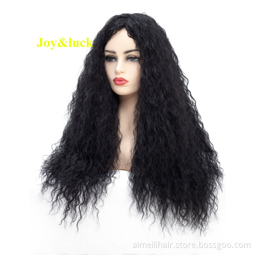 24inch Long Afro Kinky Curly Wig Black Color Fashion Synthetic Wigs for Women Hair Style